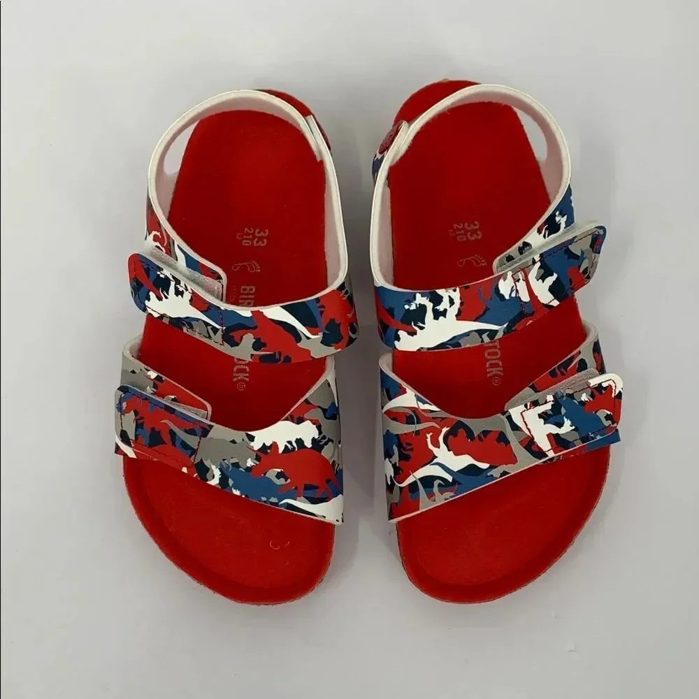 Birkenstock Palu sandals back strap adjustable boys Dino Camo red blue new 33 2
